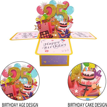 Asmallgf Funny 25th Birthday Pop Up Card for Son Daughter, Cool 25 Year Old Bday Gifts for Men Women, Sweet 25 Birthday 3D Greeting Card for Him Her, Great 25th Bday Gift Idea for Girlfriend Boyfriend