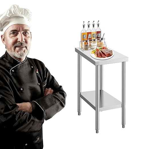 Stainless Steel Table for Prep & Work 24 x 12 Inches, NSF Commercial Heavy Duty Food Prep Worktable with Undershelf for Restaurant, Home and Hotel Christmas Preparation Table