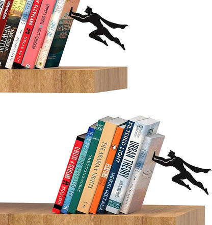 Artori Design Book Ends to Hold Books Heavy Duty - Hidden Metal Bookends for Shelves Desk - Bookend Book Holder for Home Decorative - Gift for Book Lovers and Home Décor (Book&Hero - Set of 2)
