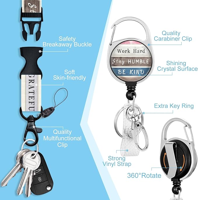 Lanyards for Id Badges, Inspirational Quote Badge Holder with Retractable Reel Belt Clip, Positive Work Name Tag Lanyard Vertical ID Card Protector Case for Women Nurse Doctor Teacher Student