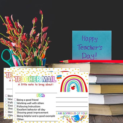 4 x 6 inch Rainbow Happy Mail Teacher Notes to Parents Classroom Good Behavior Incentive Motivational Cards 50 Pcs Motivational Notes Positive Postcards For Home,Preschool, Kindergarten, Elementary (Color3)