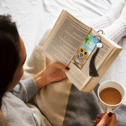 Anseal 3 Pcs Diamond Art Bookmarks for Book Lovers, Spring Summer PU Leather Aanimal Print Diamond Crafts Bookmarks for Women Girls, Tassel Beaded Book Mark for Graduation Birthday Reading Present