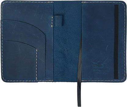 Thot Ra Leather Cover for Field Notes, Passport Cover, Leather Notebook Cover for 3.5" x 5.5" with Pen Holder, Only Cover (Vintage Blue)