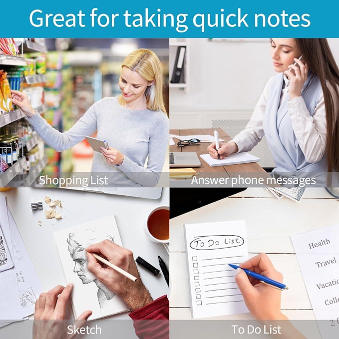 Joyberg Notepads 4x6, 6 Blank Note Pads 4x6, 50 Sheets Each, Blank Notepad for Home, Office, and School for Writing Notes, Shopping Lists, and to-do Lists in Everyday Life