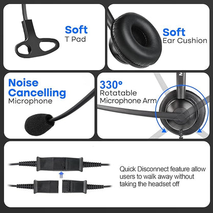 MKJ Telephone Headset for Cisco Phones, Wired Headphones with Microphone Noise Cancelling, Corded RJ9 Office Headset for Cisco CP-7821 7861 7942G 7960G 7975G CP-7841 8811 8841 8851 8861 8865 9951