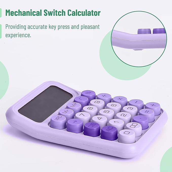 Mr. Pen- Mechanical Switch Calculator, 12 Digits, Large LCD Display, Purple Calculator Big Buttons, Mechanical Calculator, Calculators Desktop Calculator, Cute Calculator, Aesthetic Calculator