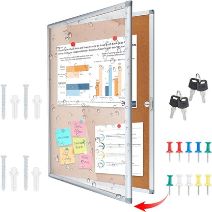 Outdoor Enclosed Cork Bulletin Board Tamper-Proof Dispaly Case, Aluminium Frame, Weatherproof Cork Noticeboard, Enclosed Cork Board for School, Office, Restaurant, Hospital etc（36 * 24inches）