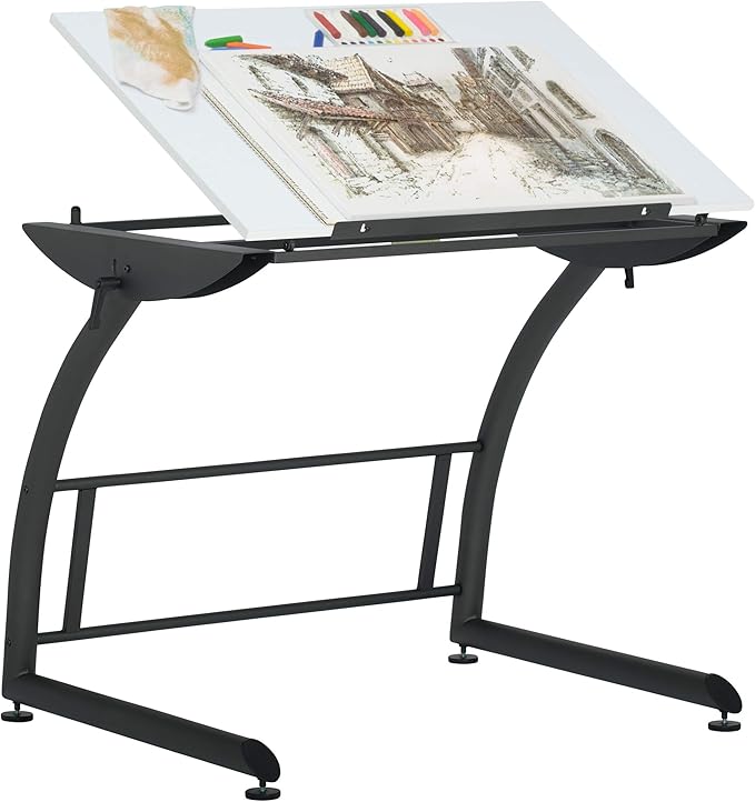 SD STUDIO DESIGNS Triflex Drawing Table, Sit to Stand Up Adjustable Office Home Computer Desk, 35.25" W X 23.5" D, Charcoal Black/White