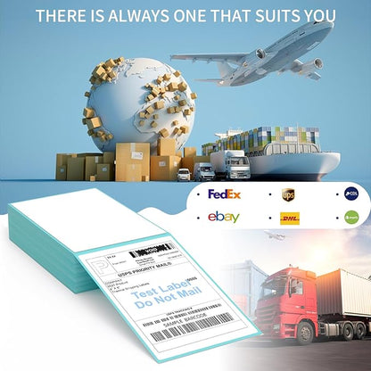 9527 Product Fanfold 4 x 6 Direct Thermal Labels with Blue Background Paper Perforated Shipping Labels for Thermal Printers, 100 Label per Stack, 1 Stack