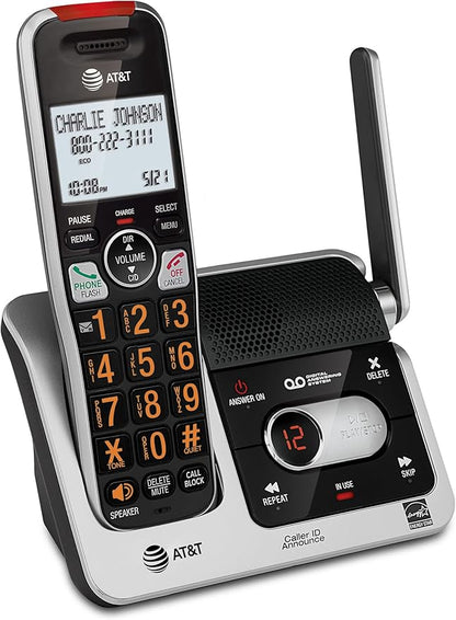 AT&T BL102 DECT 6.0 Cordless Phone for Home with Answering Machine, Call Blocking, Caller ID Announcer, Audio Assist, Intercom, and Unsurpassed Range, Silver/Black