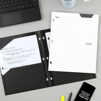 Five Star 2-Pocket Folder, Plastic Folder with Stay-Put Tabs, Fits 3 Ring Binder, Holds 8-1/2" x 11" Paper, White (333420I-ECM)
