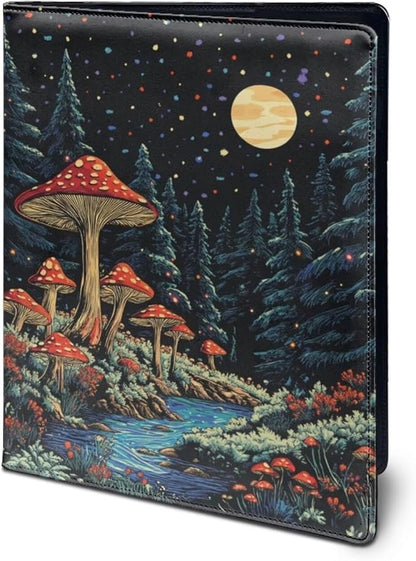 Cozeyat Moon Mushroom Portfolio Padfolio Resume Folder with Pocket, PU Leather Interview Writing Legal Pads Document Organizer Portfolio with Business Card Holder