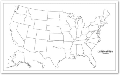 2 Pack - USA & World Map Blank Outline Posters - LAMINATED, 18" x 29" - (Wet Erase Markers Only)