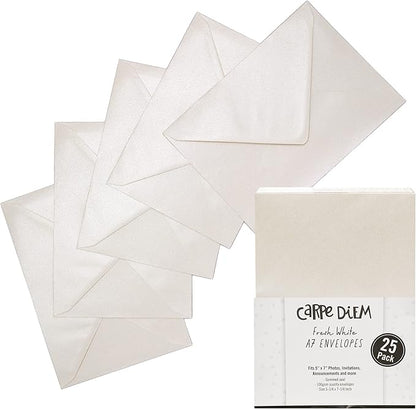 Pukka Pad, Carpe Diem Gummed Envelopes for Greeting Cards and Invitations - Pack of 25 Fresh White Envelopes - A7, 5.25 x 7.25 in