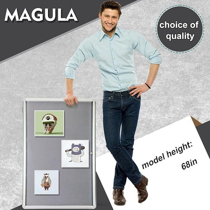 Magula 36"x24" Enclosed Bulletin Board Tamper-Proof Dispaly Case, Aluminium Frame, Shatter Resistant Lockable Bulletin Board, Lockable Noticeboard