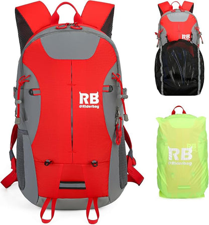 Reflective Motorcycle Backpack Lightweight, Water Resistant Casual Daypack with Laptop Pocket for Safe Commuter, Biking, and Daily Use. 35L Sport bookbag to Avoid Accidents (red backpack)