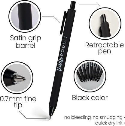 Loddie Doddie Gel Pens for Journaling & Note Taking - Black 8-Pack, 0.7 mm Medium Point, Smooth Writing, No Smudge, No Bleed Retractable Pens