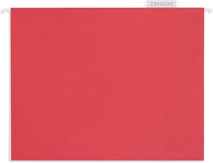 25 Blue Summit Supplies Red Hanging File Folders Letter Size – Durable 11pt Paper, Plastic Tabs and Inserts Included, Fits Standard Filing Cabinets and Desktop Organizers
