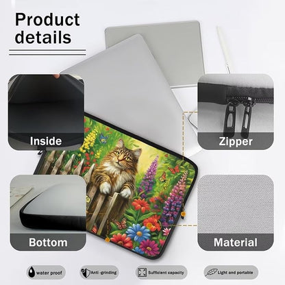 Cats Flower Printed Laptop Briefcase for Women Men, Waterproof 12 Inch Laptop Bag Messenger Bag Lightweight Laptop Case for Office Business Traveling Daily Use, Gift for Father