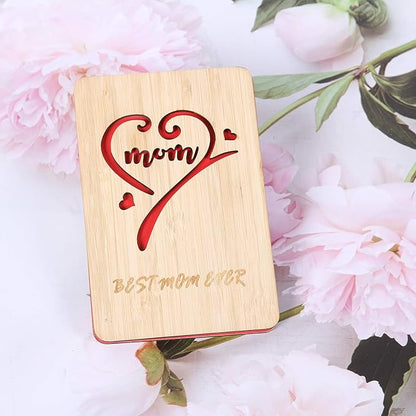 Wooden Mother's Day Card, Best Mom Ever Birthday Card,Handmade Bamboo Birthday Gifts for Mum/Her/Wife