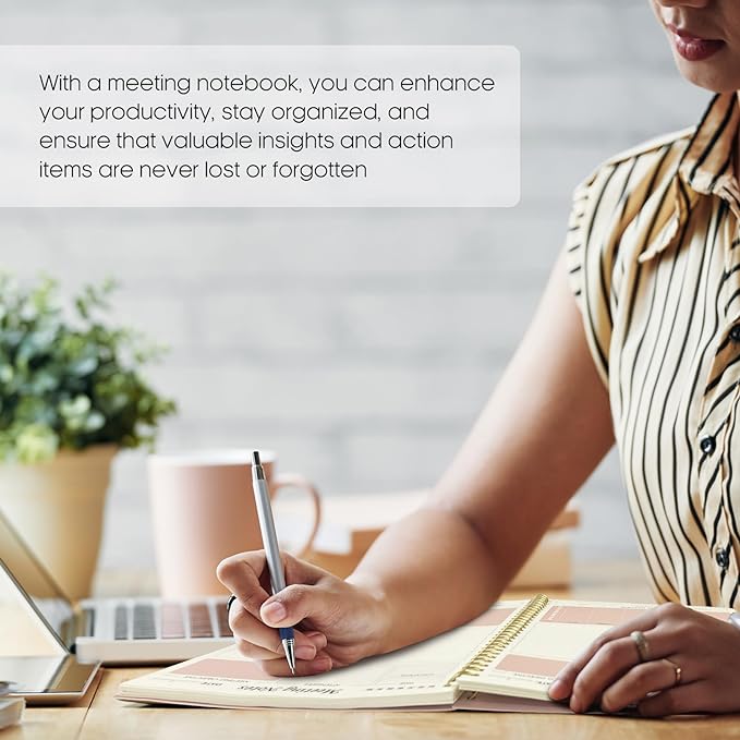 Meeting Notebook For Work Organization - Work Planner Notebook With Action Items, Agenda Planner For Note Taking, 160Pages (6.9" X 9.9") Project Planner For Men & Women - Pink