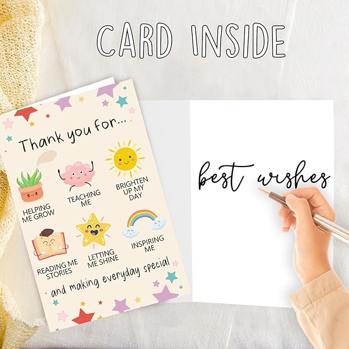 OJsensai Cute Teacher Thank You Card, Best Appreciation Gifts for Daycare Preschool Teacher, Thank You for Helping Me Grow