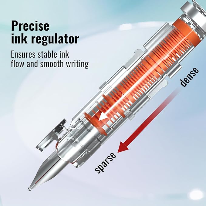 WRITECH Clictek Fountain Pen Set: Retractable Style Blue Ink Medium Nib Transparent Barrel, Includes 5 Ink Cartridges for Gift Set, Smooth Writing No Leaking