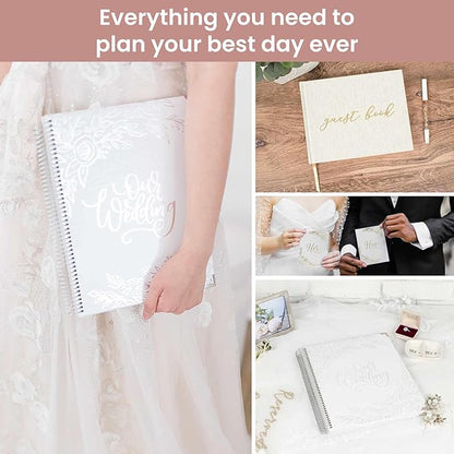 bloom daily planners Wedding Planner & Organizer/Hardcover Keepsake Journal with Essential Planning Tools - Checklists, Vision Boards, Tips & More - 9"x11" - Silver Floral (Undated)