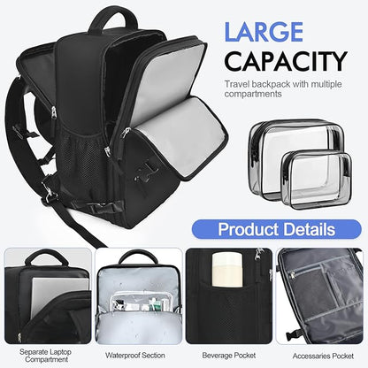 Large Carry-on Backpack for Men Women, Travel Backpack Flight Approved, Personal Item Backpack Bag on Airplanes, Black Backpacks for Traveling, Travel Essentials Must Haves