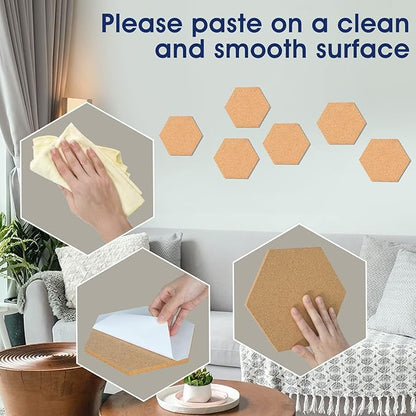 10 Pack Cork Bulletin Board Hexagon - Decorative Display Boards, 1/2" Thick Self-Adhesive Cork Board Tiles for Home Office Decor, School Message Board (10 Pcs)