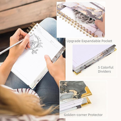 Spiral Notebooks for Work, 240 Pages Lined Spiral Journal Notebook, 5 Subject A5 College Ruled Journals for Writing, 8.6”x6.2''Journaling Notebooks for School Office Supplies (Grey Marble)