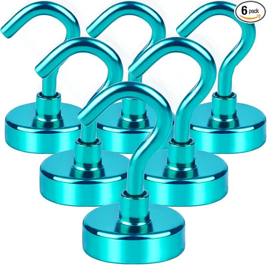 DIYMAG Magnetic Hooks, 30Lbs Strong Heavy Duty Cruise Magnet S-Hooks for Classroom, Fridge, Kitchen etc, (6 Pack-Green)