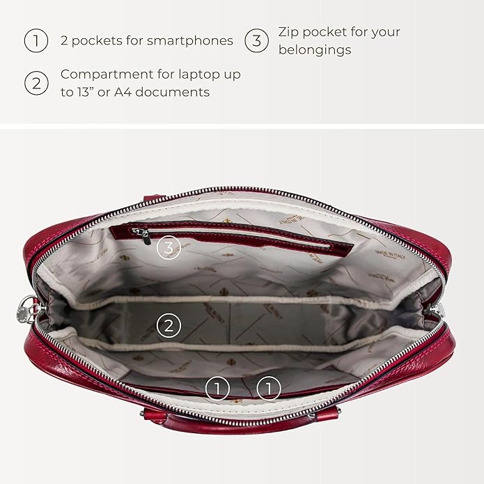 Time Resistance Leather Briefcase - Italian Full Grain Leather Bag - Genuine Leather Laptop Bag - Briefcase for Men and Women