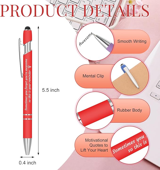 Colarr 48 Pcs Employee Appreciation Pen Ballpoint with Stylus Tip Pen 1.0 mm Black Ink Multicolor Smooth Motivational 2 in 1 Ballpoint Supplies for Coworker Thank You Gift (You're Awesome)