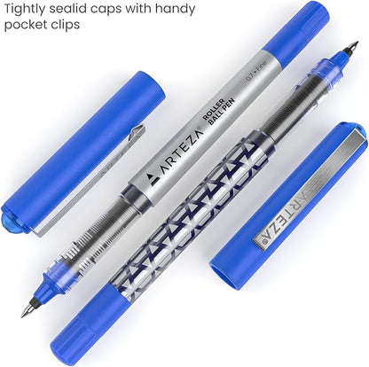ARTEZA Rollerball Pens Pack of 20, 0.7mm Blue Liquid Ink Pens for Bullet Journaling Fine Point Rollerball