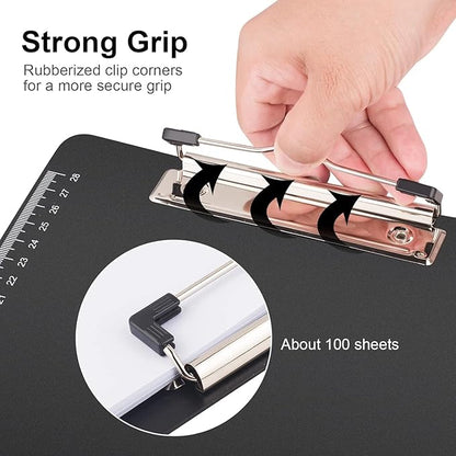 2 Pack Clipboards 8.5x11, Plastic Clipboards,Black Clipboard,Letter Size,Paper Clips,Nursing Clipboard,Paper Clip Holder,Document Holder,Writing Board with Ruler, A4 Letter Size for Offices School