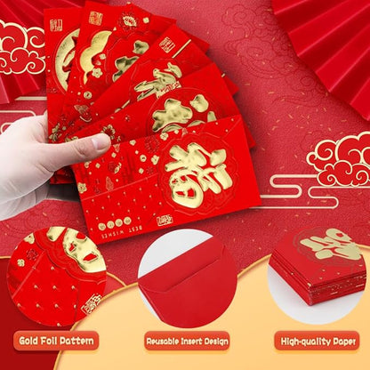 Red Envelopes Chinese, 72 Pcs Chinese New Year Red Envelopes 2025 Snake, Lunar New Year Envelopes, Good Fortune Red Pocket, Hong Bao, Chinese Luck Money Envelopes for Wedding Birthday Spring Festival