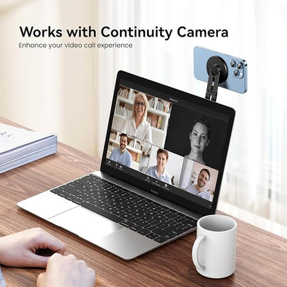 Magnetic Phone Holder for Laptop for MagSafe for iPhone 16/15/14/13/12 & All Phones, 180°Adjustable Phone Side Mount for Computer Monitor for Tesla, Desktop Cell Phone Bracket (Black)