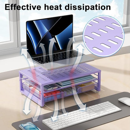 gianotter Computer Monitor Stand Riser, office organizer with Drawer, Office Organizers Storage for Classroom Office Supplies (Purple)