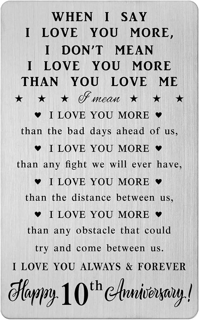 CPLJW 10 Year Anniversary Card Gifts for Women, Ten Tenth Anniversary Romantic Gifts for Him, 10th Wedding Wallet Card Gift