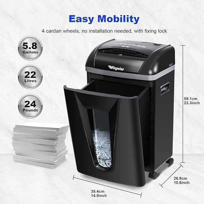 15-Sheet Paper Shredder with 58dB Quiet Operation, P4 Cross-Cut Security for Home Office, 15-Minute Run Time & 5.8-Gallon Bin – Shreds Credit Cards & CDs