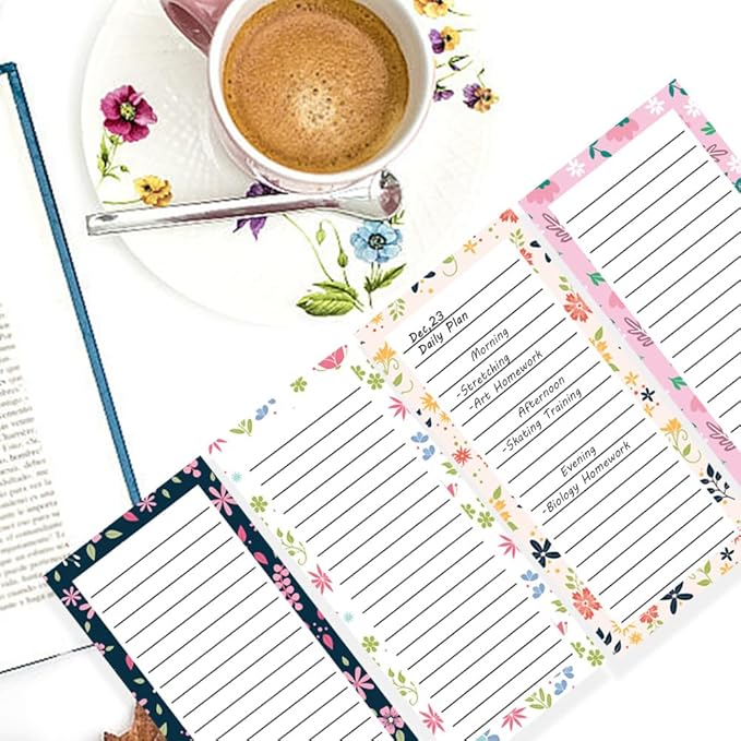 4 Pack Magnetic Notepads for Refrigerator, Full Magnet Back Design Magnetic Memo Pads, 50 Sheets Per Note Pads To-Do List, Shopping List (Floral Style)