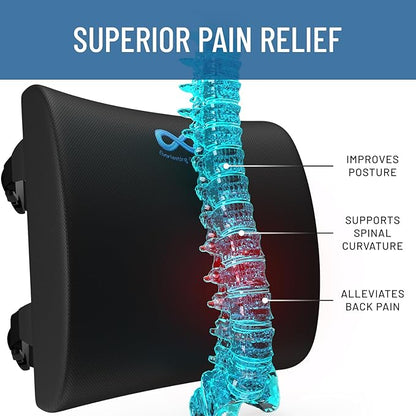 Everlasting Comfort Lumbar Support Pillow for Office Chair - Gel Infused Back Cushion for Chair, Car, Couch - Lumbar Pillow Promotes Better Posture, Back Pain Relief - Ideal for Gaming and Desk Chairs