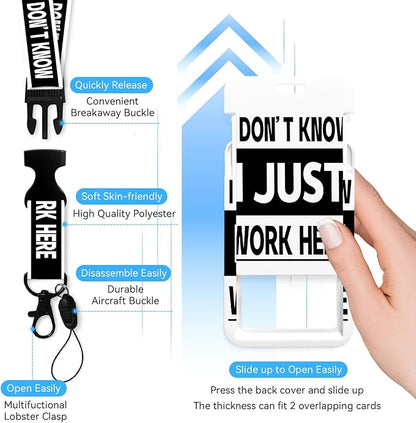 Work Here Badge Holder with Retractable Reel and Breakaway Lanyard,Badge Clips Retractable Heavy Duty Badge Reel,Keychain,ID Holder with Breakaway Lanyard for School Nurse Office Teen