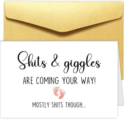 Funny Baby Shower Card for New Parents, New Baby Card for New Dad New Mom, Pregnancy Congratulations Card for Couple, Shits & Giggles Are Coming Your Way