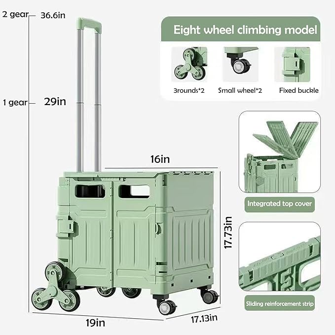 Foldable Utility Cart with Stair Climbing Wheels,Folding Portable Rolling Crate Handcart with Aluminium Alloy Telescoping Handles, Handcart for Grocery Book File Tool Art Supplies