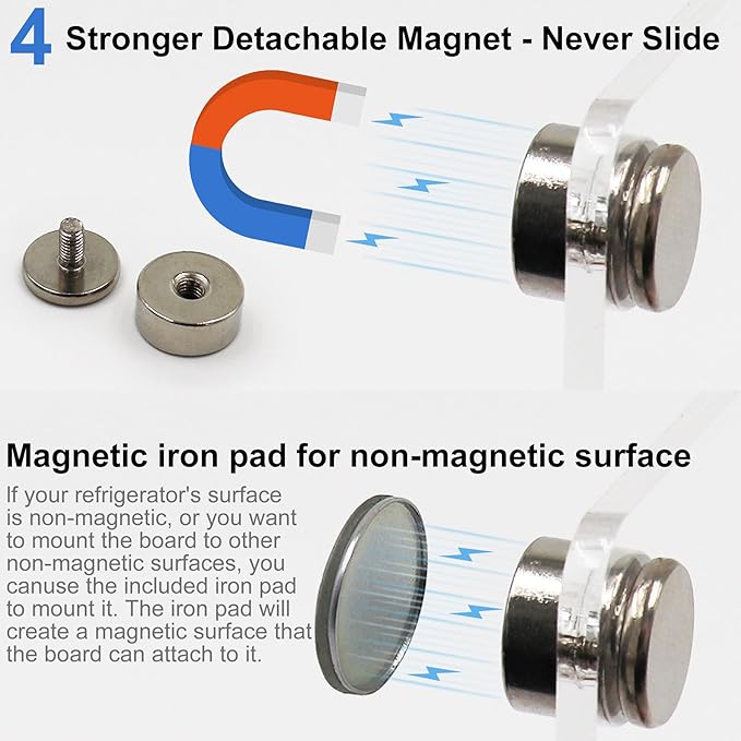 Acrylic Magnetic Dry Erase Board for Fridge 12"x8" Small Magnetic Acrylic Whiteboard for Refrigerator Clear Board Magnet White Board for Fridge Wall