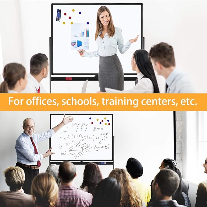 H-Qprobd 48"x36" Mobile Whiteboard Double-Sided Magnetic Dry Erase Board on Wheels - Comercial Rolling White Boards with Sturdy Stand for Home, Office & School