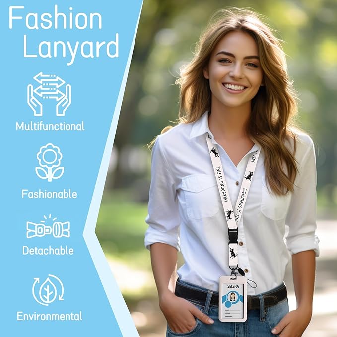 Lanyards for Id Badges, I'm Fine Everything is Fine Badge Holder with Retractable Reel Clip, Funny Dog Name Tag Lanyard Vertical ID Card Protector Case for Women Nurse Doctor Teacher Student