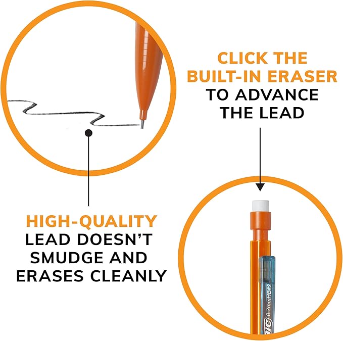 BIC Xtra-Smooth Mechanical Pencils with Erasers, Bright Edition Medium Point (0.7mm), 40-Count Pack, Bulk Mechanical Pencils for School or Office Supplies